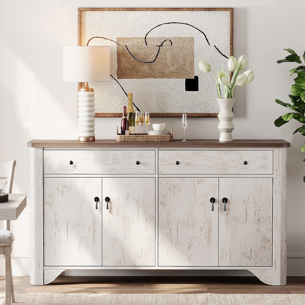 WAMPAT Large Buffet Cabinet with Storage, 59" Farmhouse Sideboard