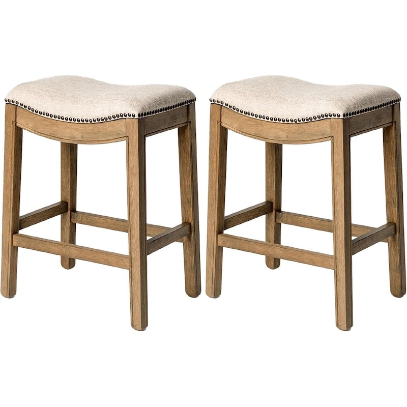 Maven Lane 26" Adrien Saddle Kitchen Counter Height Stool - Natural - Set of 2