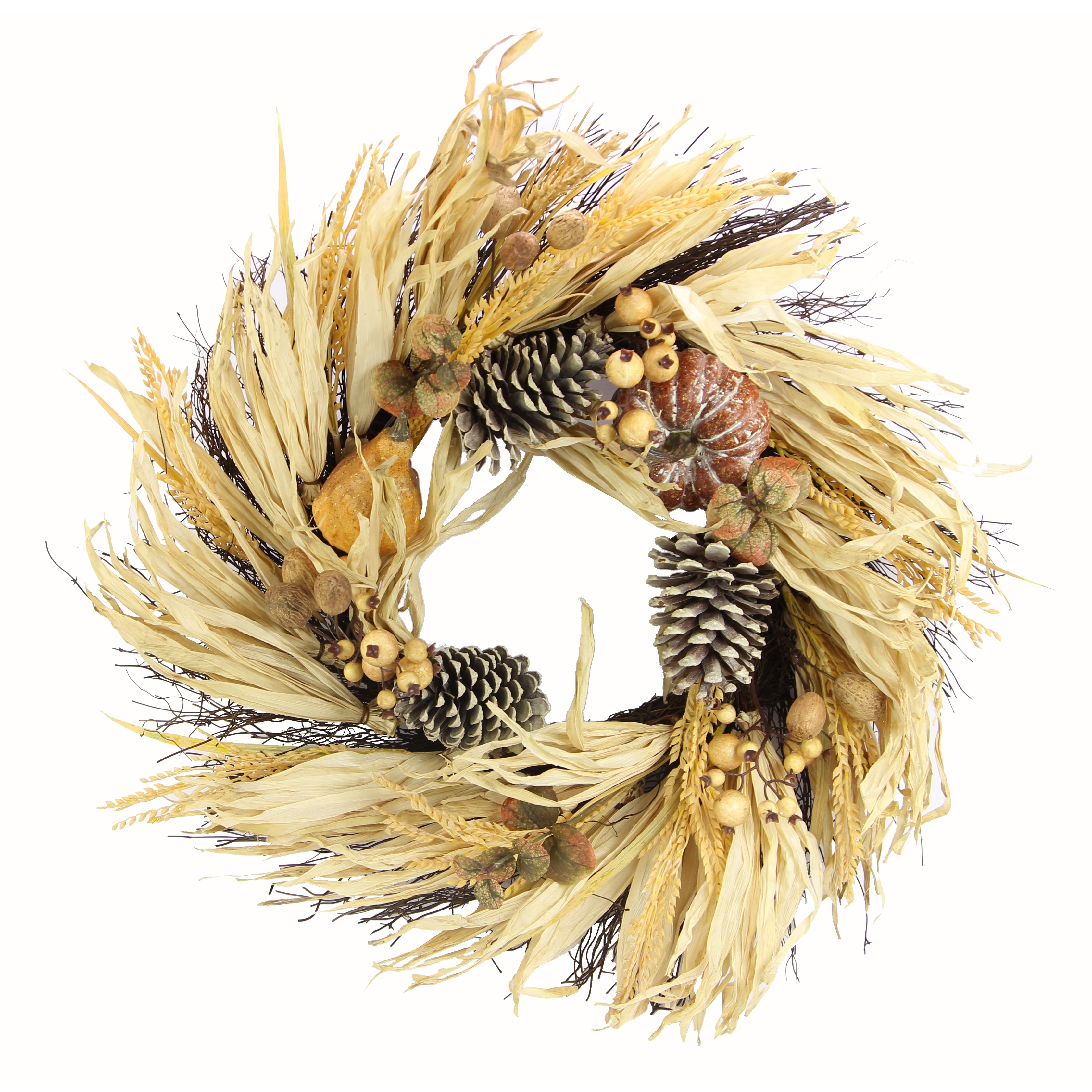 24" Artificial Pumpkin Wheat Berry Corn Husk Wreath