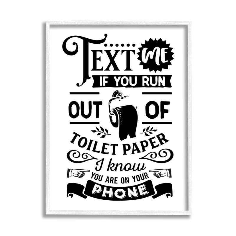 Stupell Text For Toilet Paper Vintage Text Bathroom Sign Framed Wall Art, Design by Lettered and Lined - Black - 11 x 14 - White