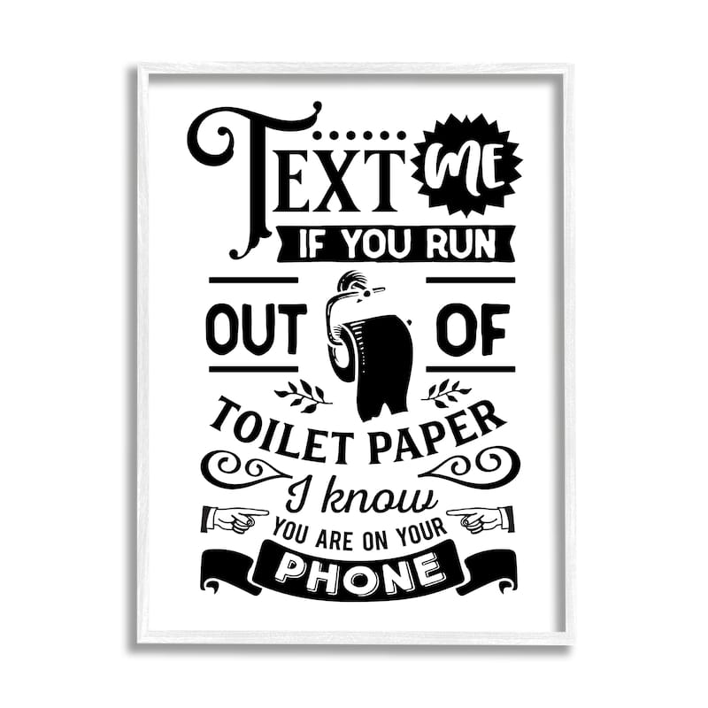 Stupell Text For Toilet Paper Vintage Text Bathroom Sign Framed Wall Art, Design by Lettered and Lined - Black - 24 x 30 - White