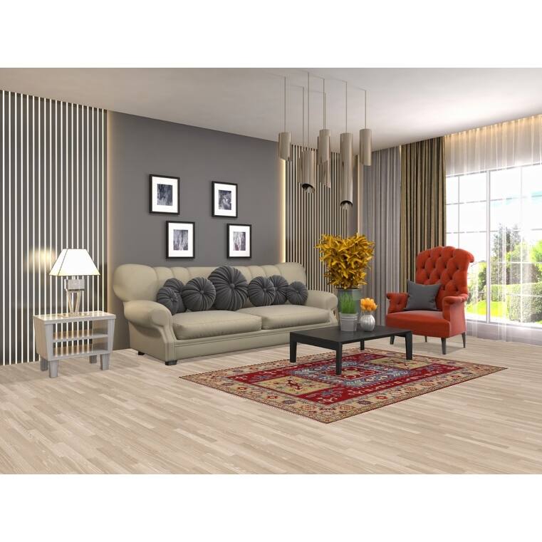 Traditional Kazak Oriental Area Rug Handmade Geometric Red Wool Carpet - 4'3" x 6'4"