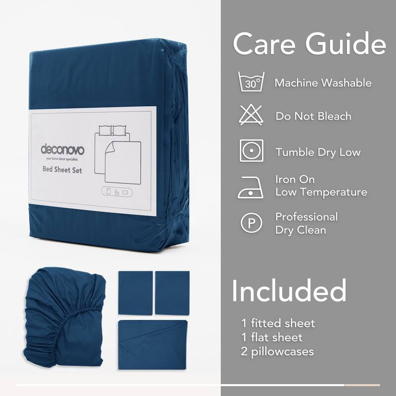 Deconovo 4-Piece Ultra-Soft Bed Sheet Set, 1800 Thread Count, Deep Pockets