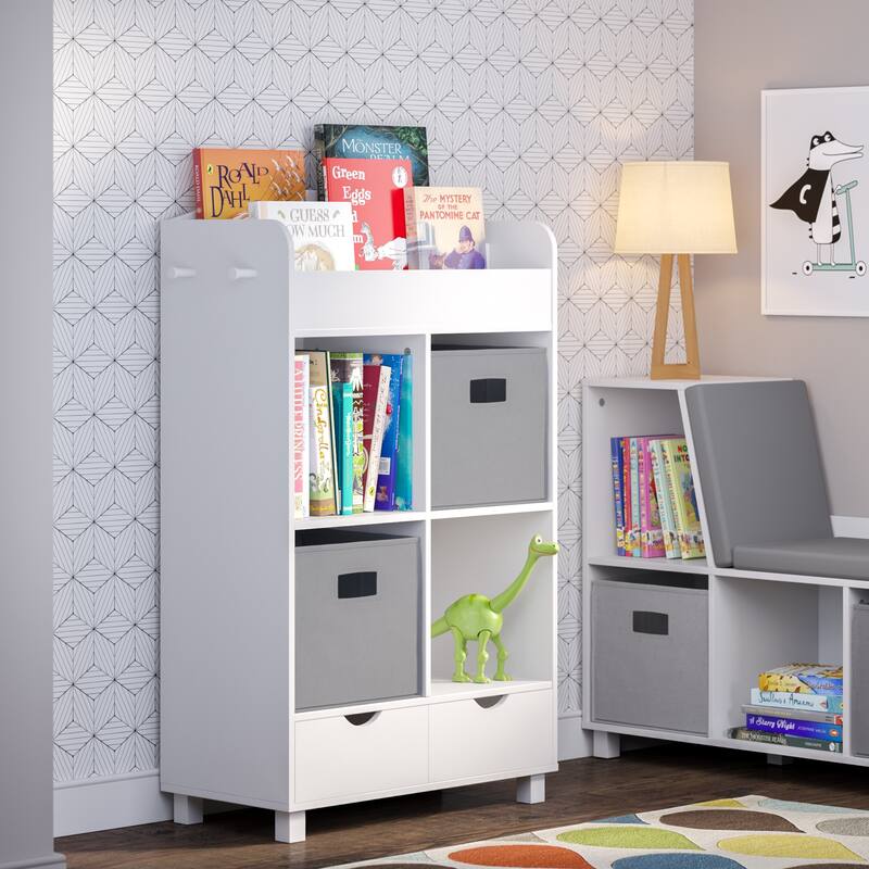 RiverRidge Kids Book Nook Cubby Toy Storage Cabinet with Bookshelf, Drawers, and Hooks