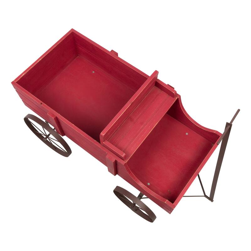 Goldcast Rustic Wagon Garden Planter with Metal Wheels