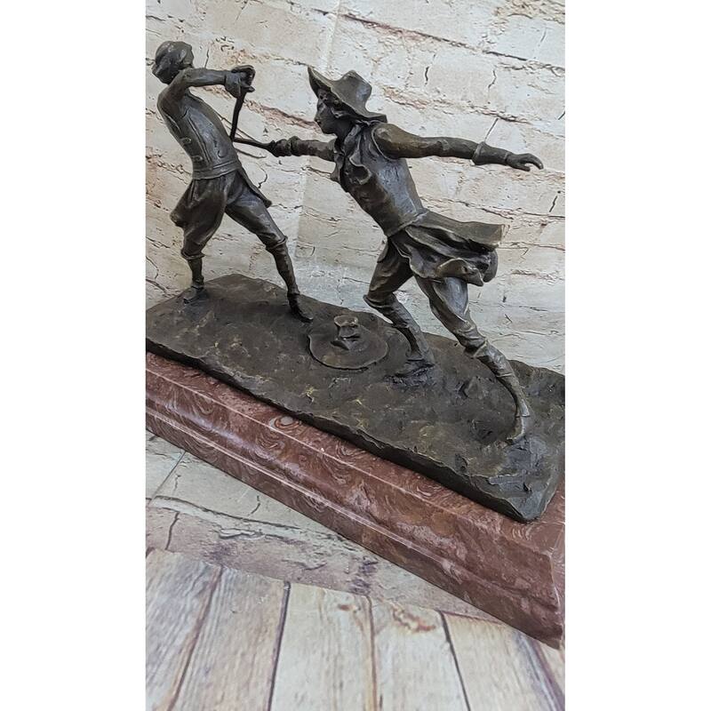 Fencing Duel Swordsmen Bronze Statue Sculpture Figure Rose Marble Base Original Art
