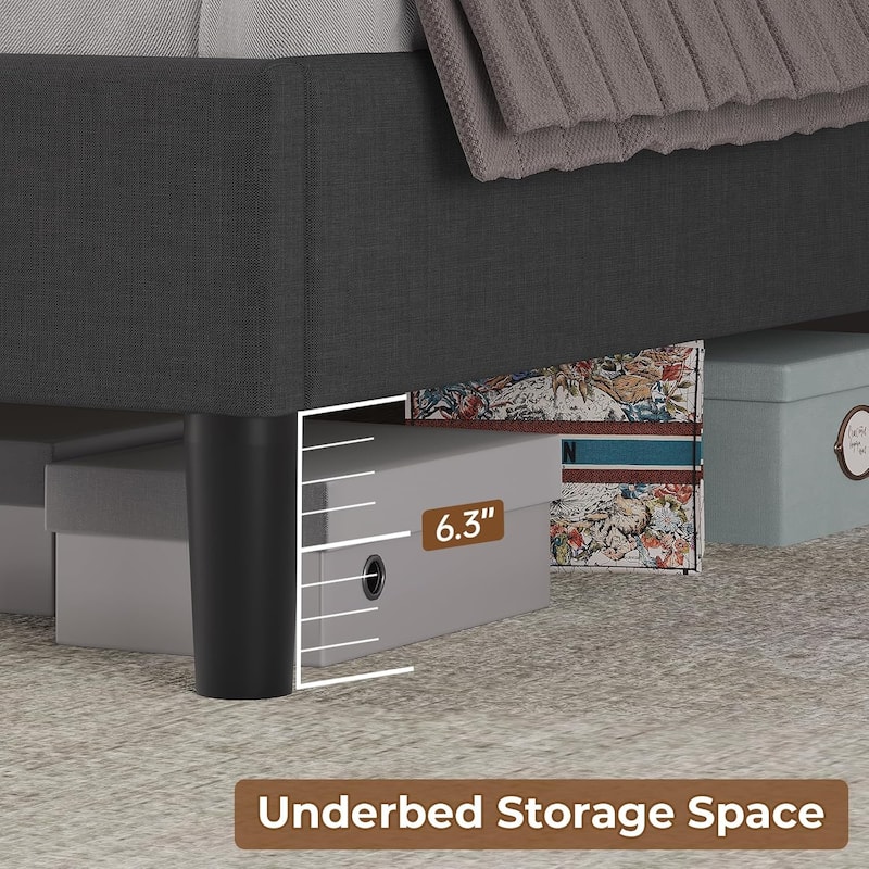 Bed Frame Storage Headboard RGB LED Lights Upholstered Platform