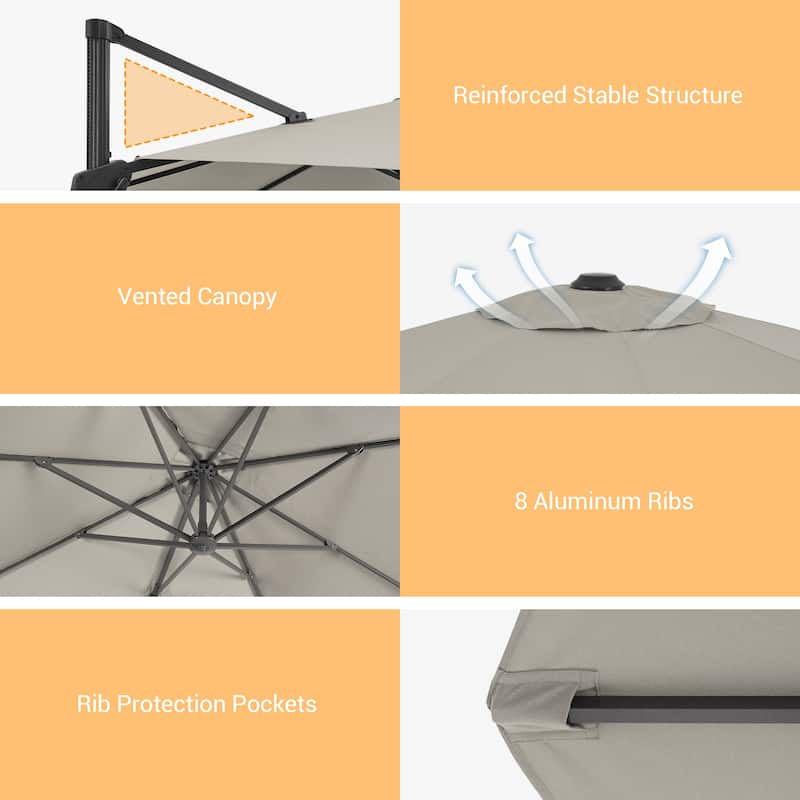 LIVOOSUN 10x10ft Cantilever Patio Offset Hanging Umbrellas