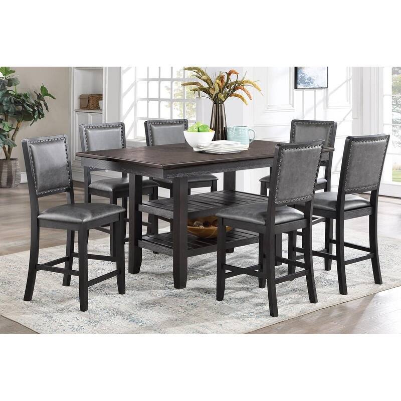 1pc Cunter Height Dining Table Dark Coffee Finish Kitchen Breakfast Dining Room Furniture Table w 2x Storage Shelve Rubb