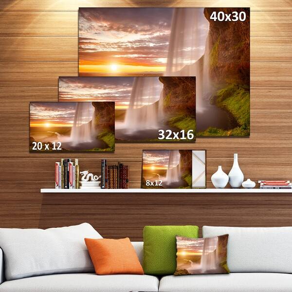Seljalandsfoss Waterfall at Sunset - Landscape Large wall art canvas ...