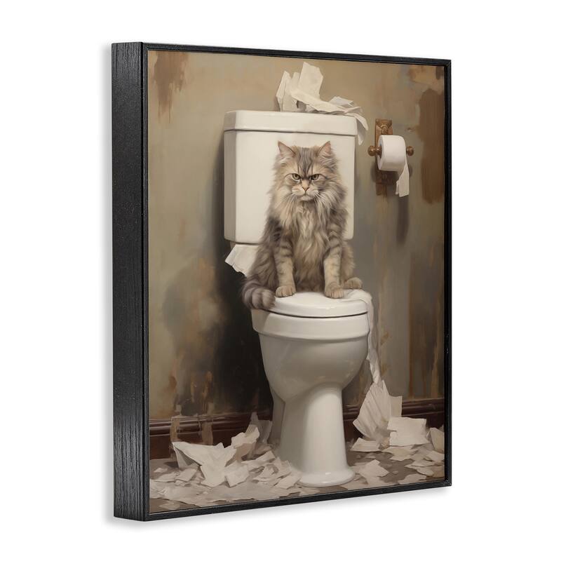 Stupell Cat & Torn Toilet Paper Framed Giclee Art Design By Arlington Prints