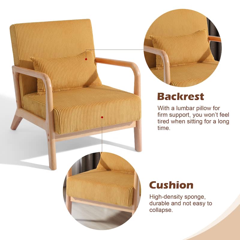 Uixe Modern Solid Wood Upholstered Corduroy Accent Chair - Single