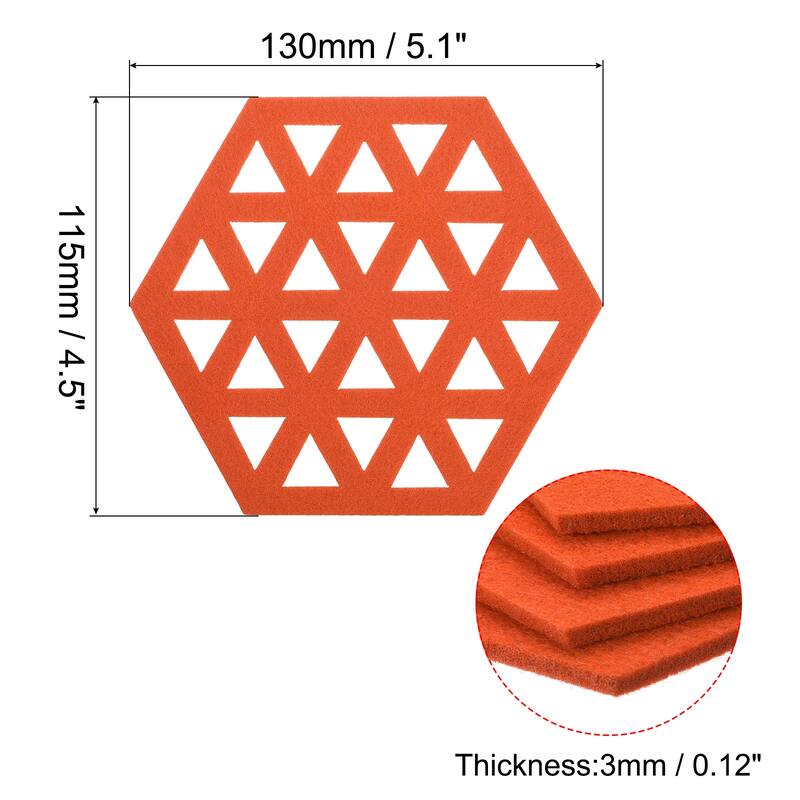 Felt Coasters, Hexagonal Pad Coaster for Drink Cup Pot Bowl Vase - Orange