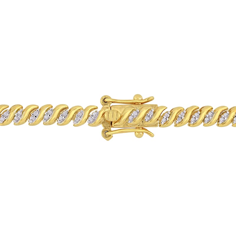 Miadora 1ct TDW Diamond S-Link Tennis Necklace in Yellow Plated Sterling Silver