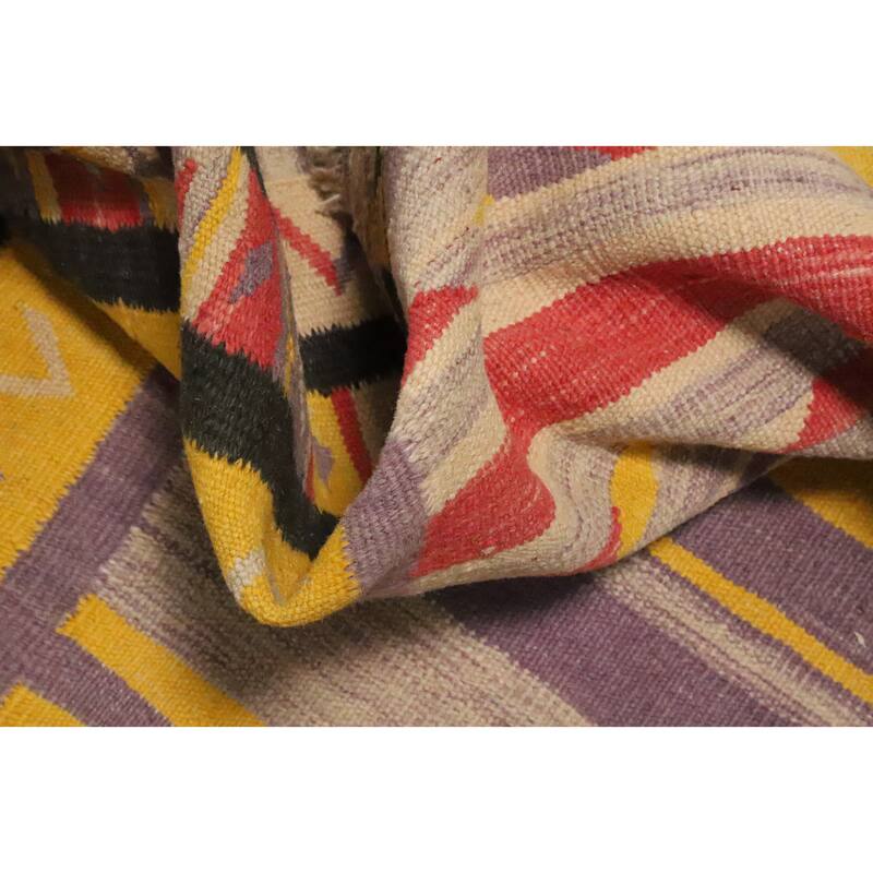 Hand Woven Oriental 100% Wool Carpet Southwestern Tribal Yellow & Gold Kilim Area Rug - 5' 0'' X 3' 3''