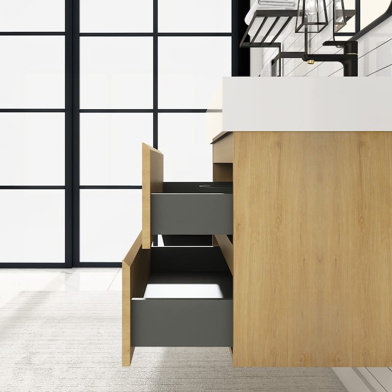Floating Bathroom Vanity with Solid Surface Top