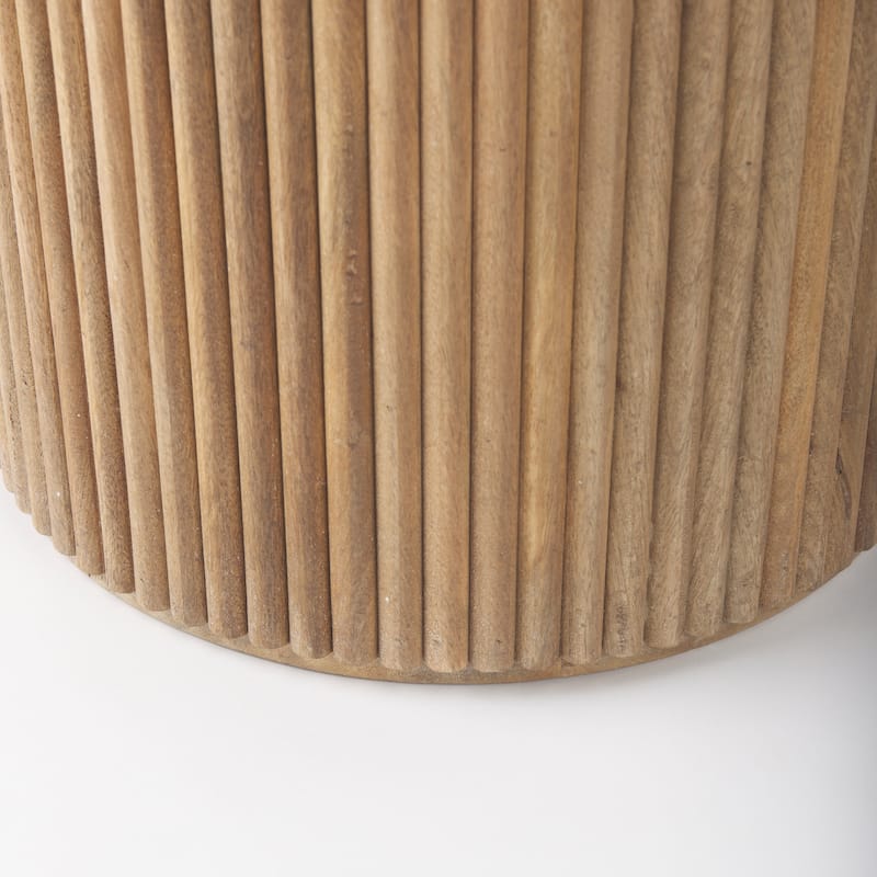 Terra Dark Brown Solid Wood Fluted Round Side Table