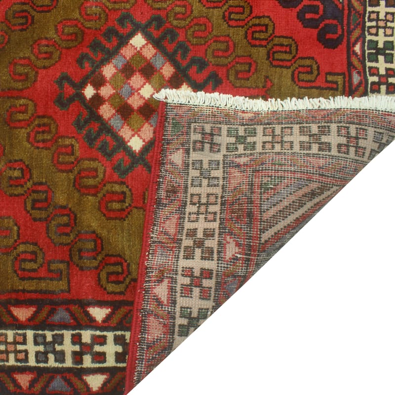 Fine Vintage Distressed Bunmi Burgundy/Navy Runner - 3'5" x 13'2"