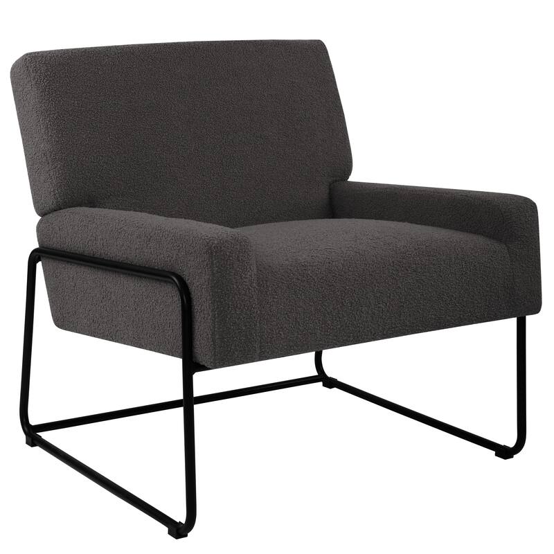 Boucle Fabric Accent Chair Lamb Wool Armchair with Metal Frame