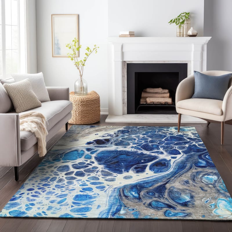 Premium Washable Super Soft Abstract Ink Mayfield Rug - Navy - 3' x 5' - Rectangle