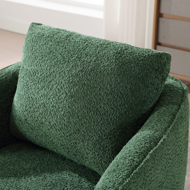 Boucle Fabric Upholstered Swivel Barrel Armchair With Pillow
