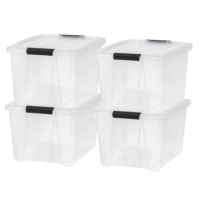 IRIS USA® Buckled Clear Box 32 Qt Buckle Lid - Clear - Set of 4