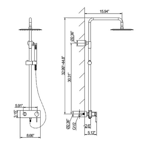 3-Function Brushed Gold Wall Mounted Shower System Kit with Slide Bar ...