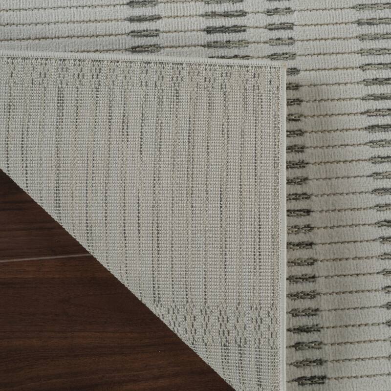 Jasi Stripe Weather Resistant Sleek Contemporary Runner Outdoor Rug