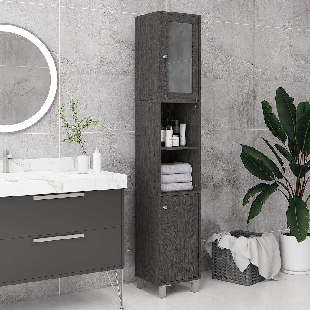 Chic Floor Cabinet Skin Care Cabinet with Adjustable Shelves, Tall Bathroom Storage Cabinet with Mirror