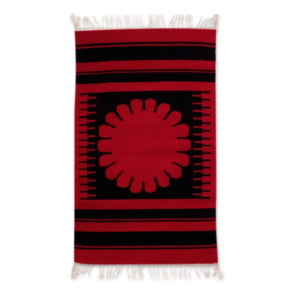 Wool chain stitch rug, 'Valley of Peace' (4x6) - 4' x 6'