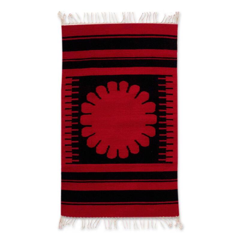 Wool chain stitch rug, 'Valley of Peace' (4x6) - 4' x 6'