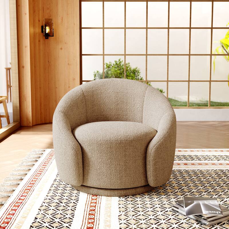 Boucle Barrel Chair Upholstered 360°Swivel Armchair