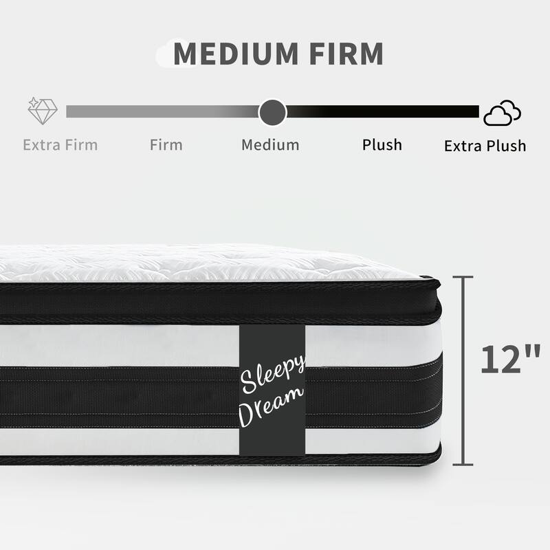 GDFStudio - Elowen 12 Inch Hybrid Memory Foam and Pocket-Spring Mattress with Euro-Top Comfort
