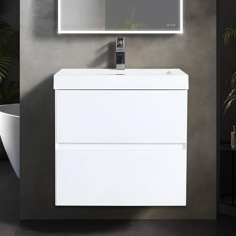 Blossom All Wood Wall Mounted Floating Bathroom Vanity with Sink - Glossy White - 36" Acrylic Sink