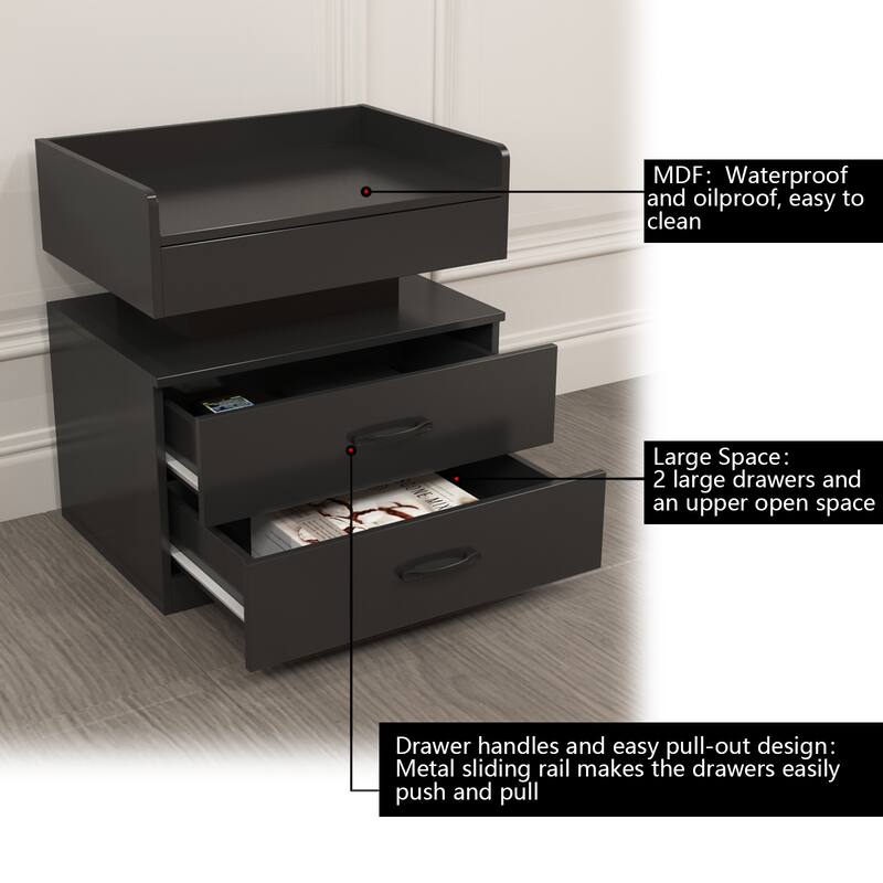 1 Set Nightstand With Adjustable Led Strip Light, 2-Drawers
