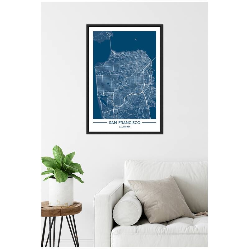 Kate and Laurel Sylvie San Francisco Map Regal Blue Framed Canvas by Jake Goossen