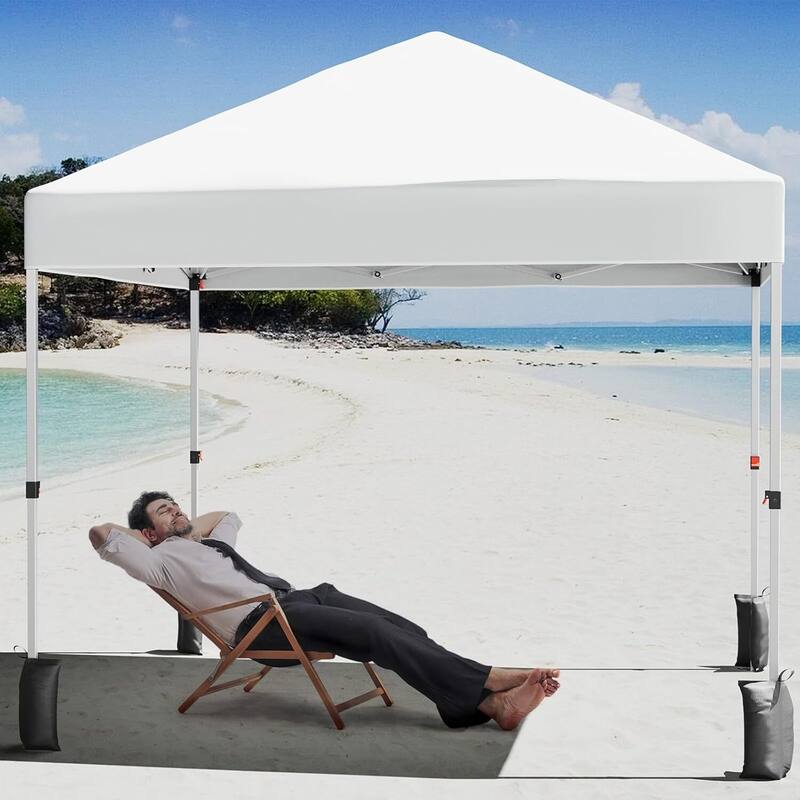 Outdoor Folding Portable Patio Shade, Pop Up Canopy Tent with 3 Adjustable Heights - 10X10 Ft
