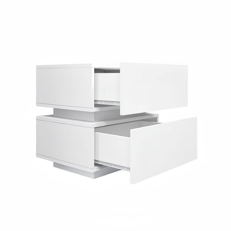 High Glossy 2 Drawers Nightstand with Bluetooth Control RGB Led Light
