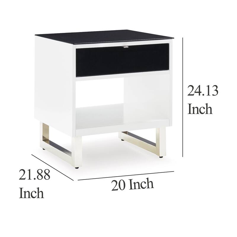 21.88 in. White and Black Rectangle Wood End Table with Storage Drawer for Convenience