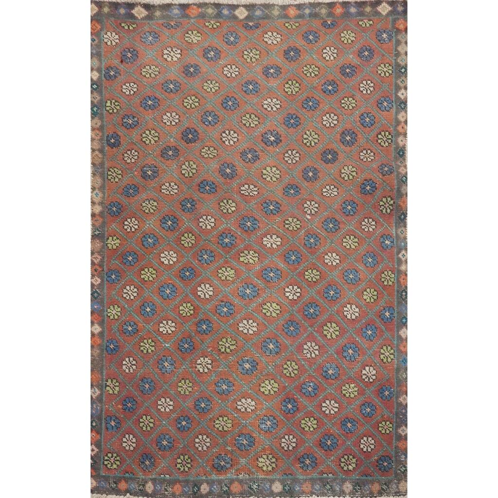 Hand Knotted Oriental 100% Wool Carpet Traditional Floral Oranges & Rust Tabriz Area Rug - 4' 5'' X 3' 1''