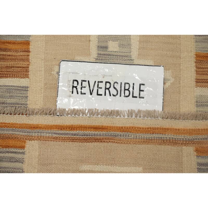 Hand Woven Oriental 100% Wool Carpet Southwestern Tribal Beige & Ivories Kilim Runner Rug - 8' 0'' X 2' 0''