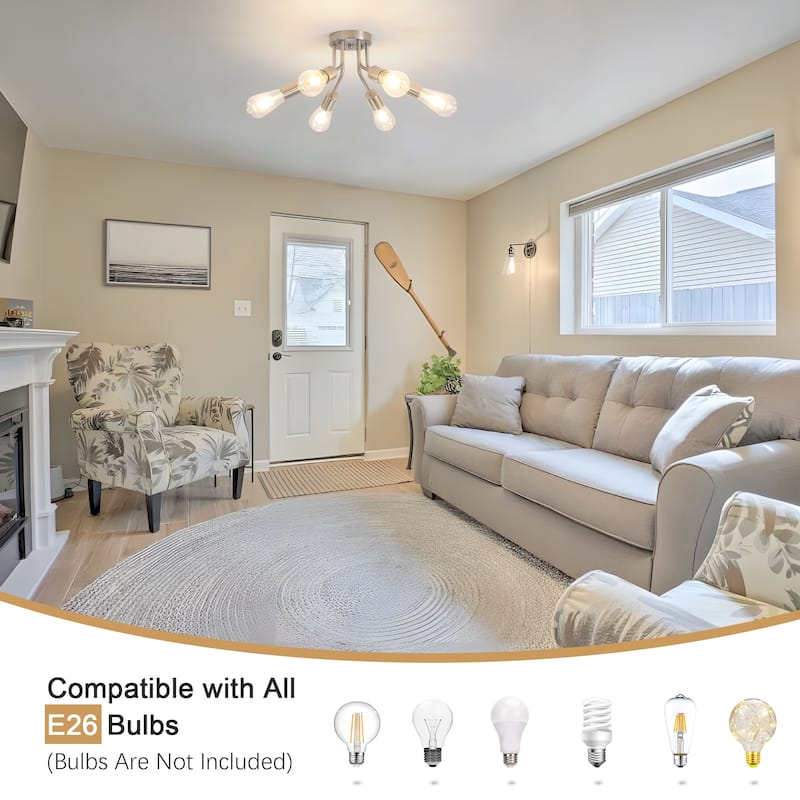 6-Light Modern Sputnik Light Fixture Semi Flush Mount Ceiling Lighting - 14.76' W