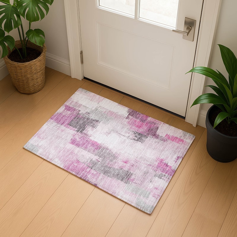 Premium Washable Super Soft Abstract Chic Mayfield Rug - Pink - 1'8" x 2'6"