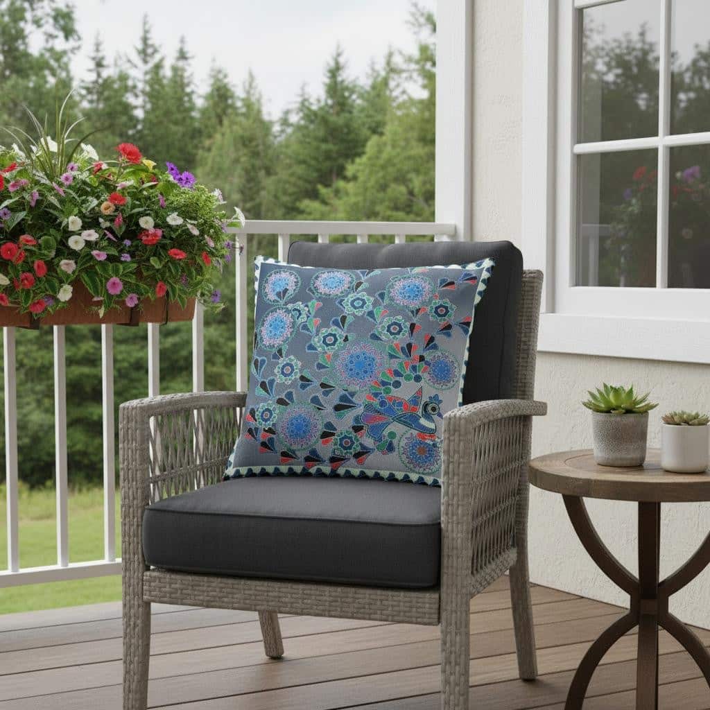 HomeRoots Set of Two 16" X 16" Blue and White Peacock Blown Seam Floral Indoor Outdoor Throw Pillow - 16.00' X '16.00' X '5.00