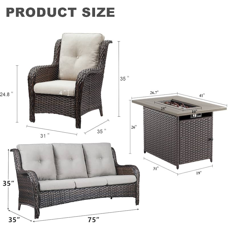 Outdoor Sofa Couch with 41" Fire Pit Table