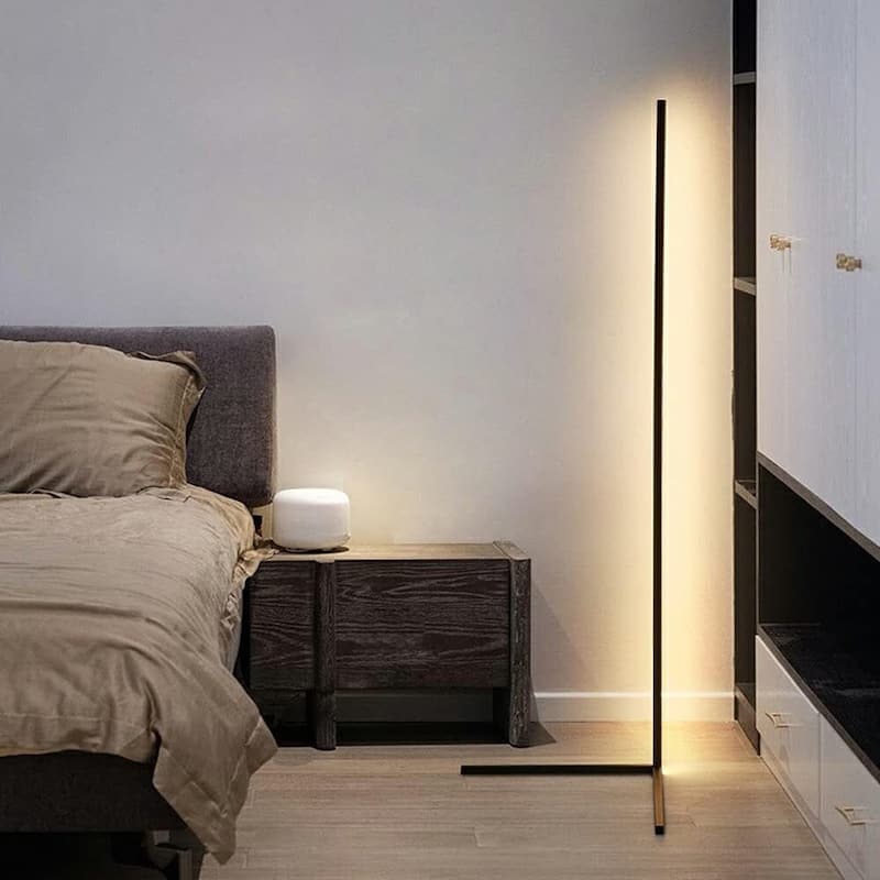 RGBCW LED Corner Floor Lamp with Remote Control - Black - 1 Lamp