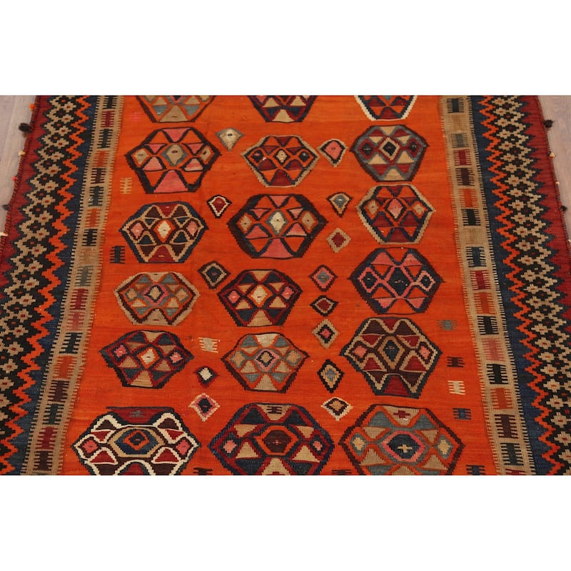 Kilim Qashqai Nomadic Persian Antique Rug Hand-Woven Wool Carpet - 5'0"x 6'7"