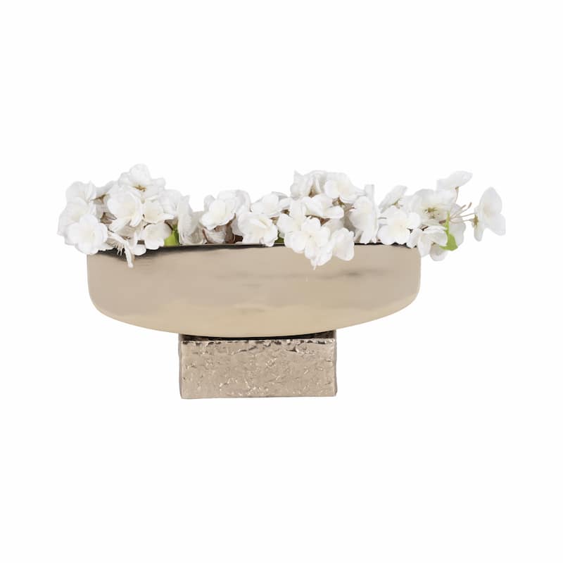 Rectangular Metal Decorative Bowl with Textured Base - 14", Gold - 14.0"