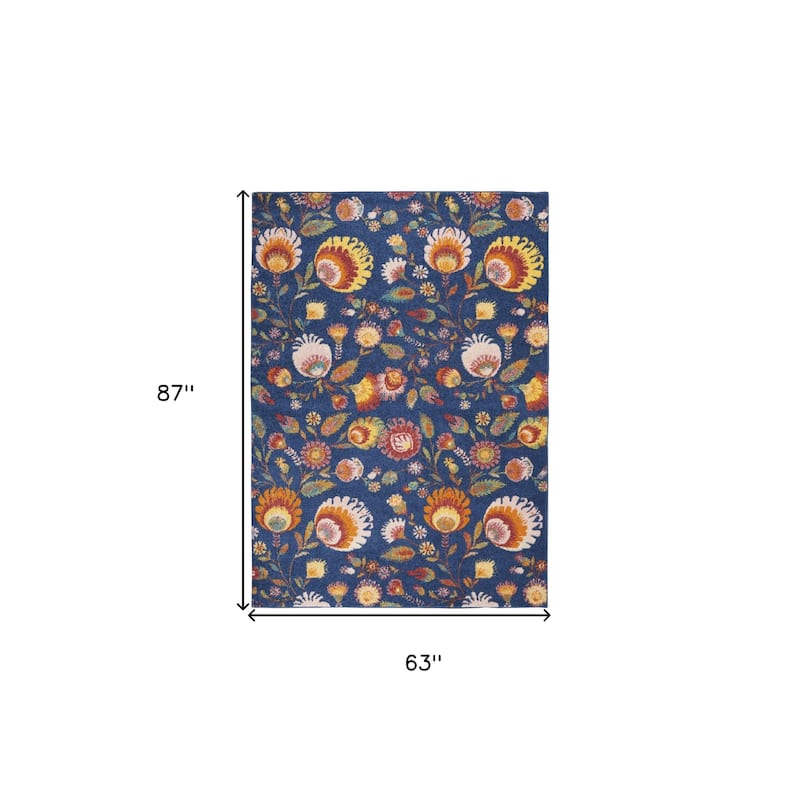 Power Loomed Floral Traditional Low Pile Area Rug - 87' X '63' X '0.25