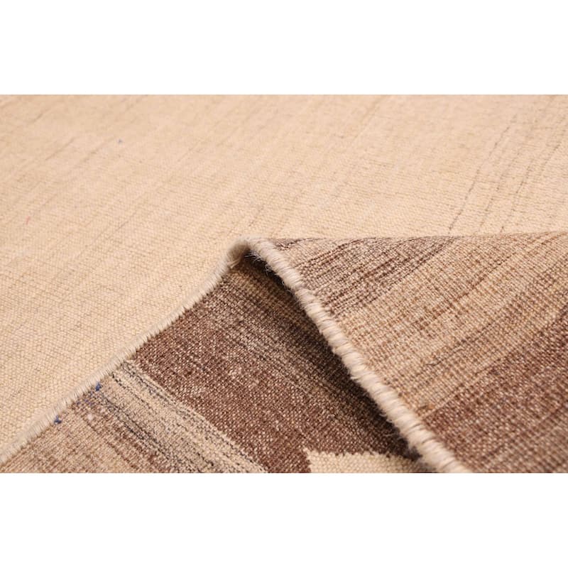 ECARPETGALLERY Flat-Weave Boho Ivory Wool Kilim - 6'3 x 8'8